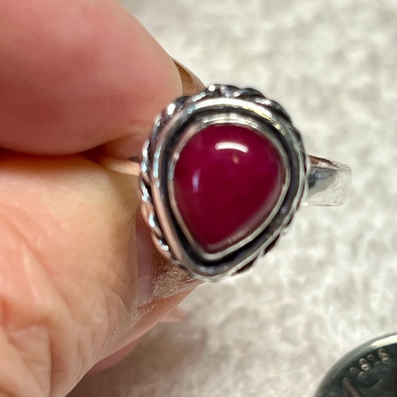 🌈ethnic style red cabochon style stone ring, 925 - Picture 9 of 12